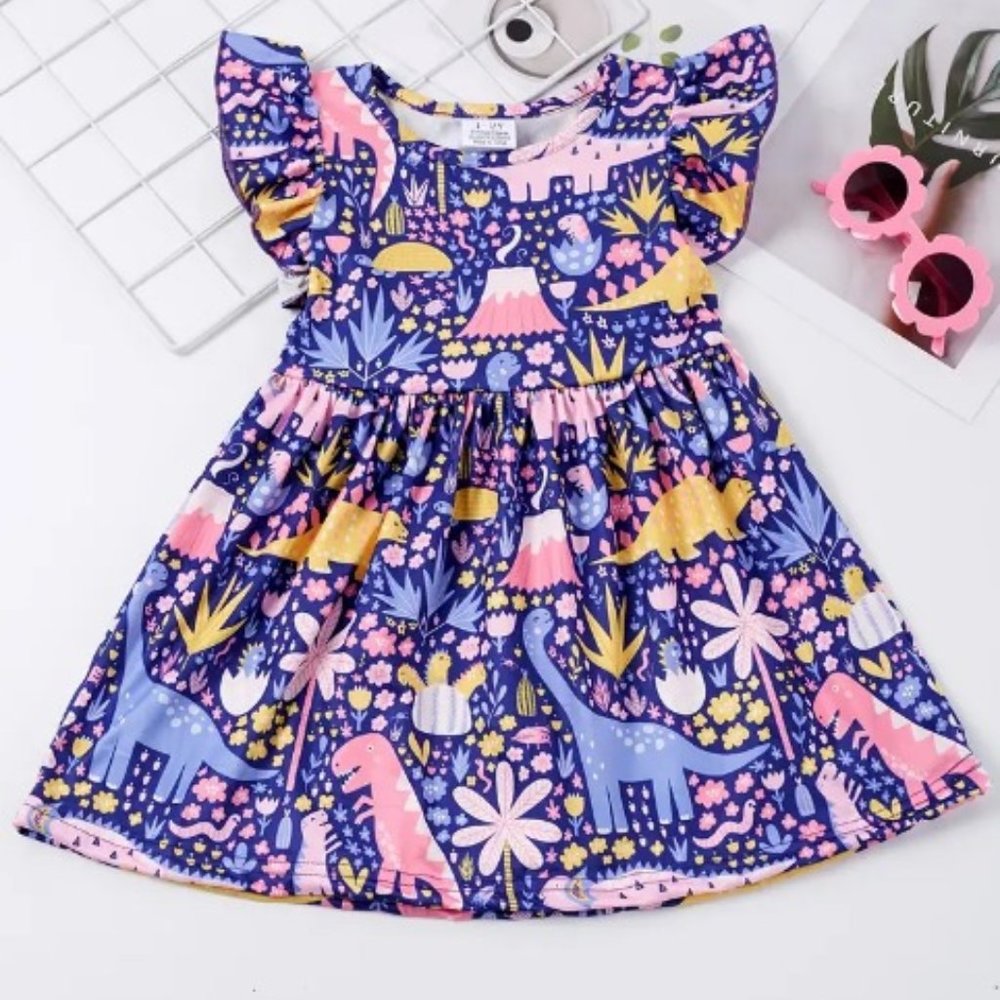 Boutique Dinosaur Girls Flutter Sleeve Dress